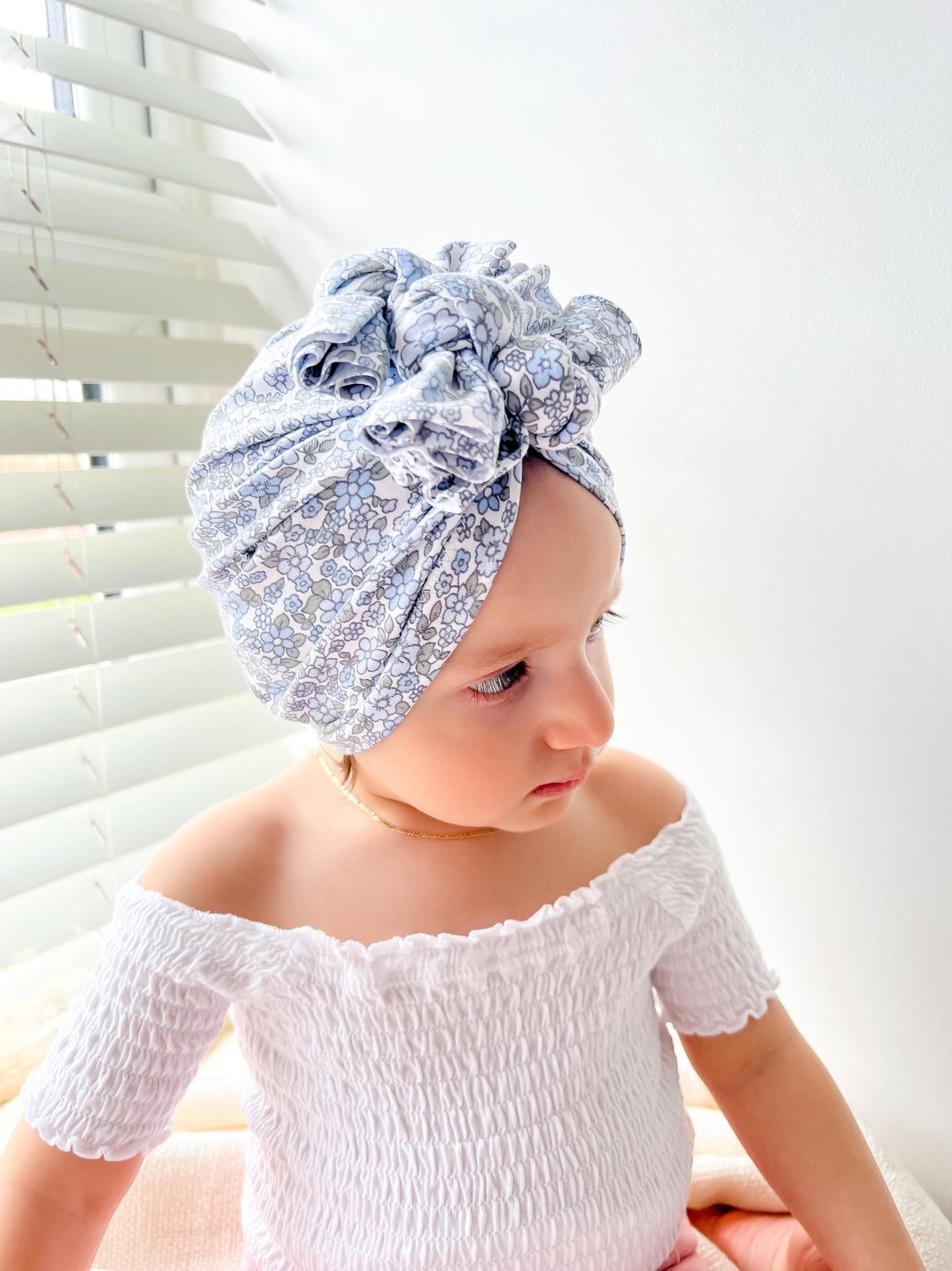 3 XL BOW TURBAN | BLUE FLOWERS