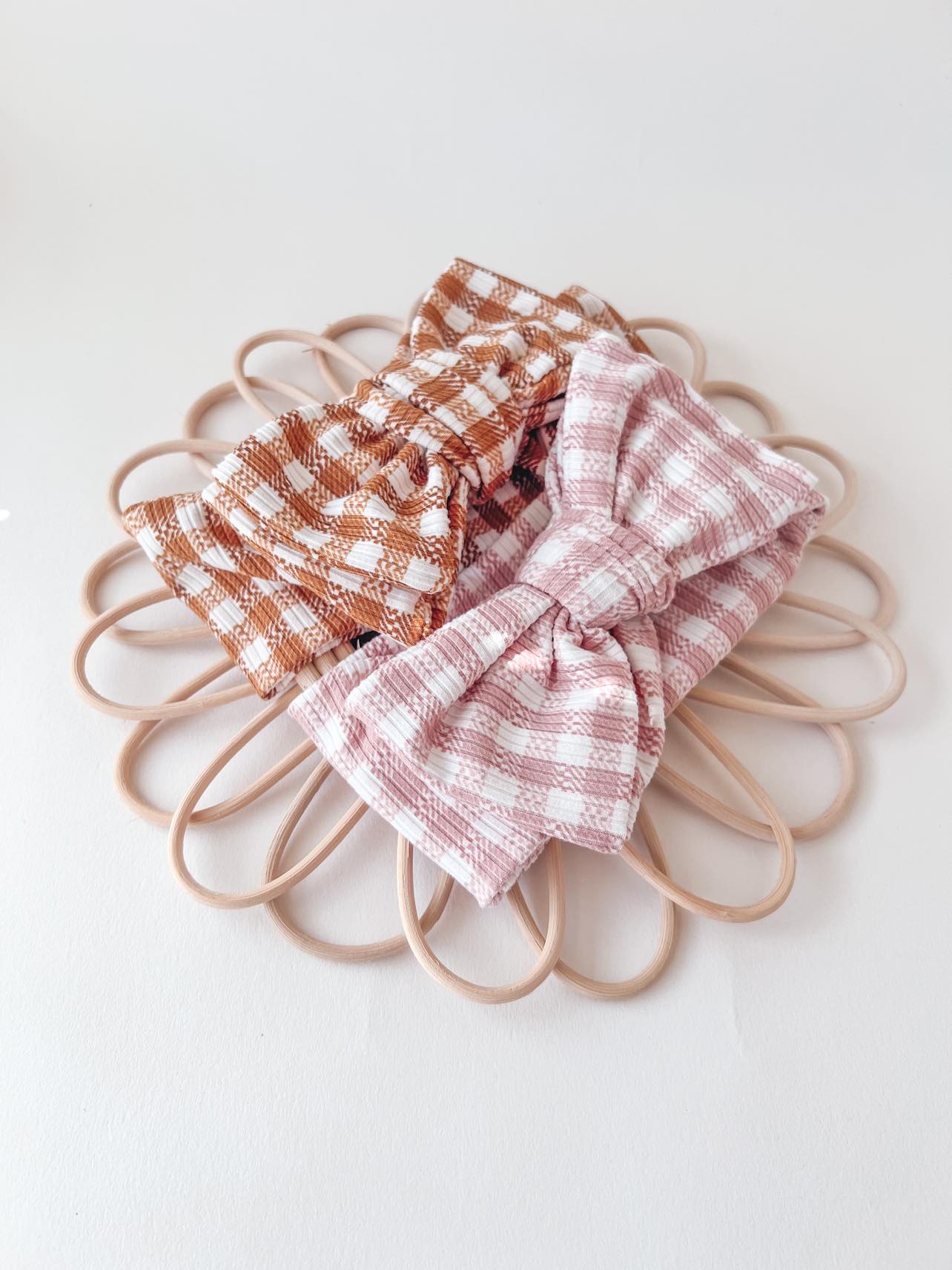 CHUNKY TOPKNOT | CARAMEL GINGHAM RIB