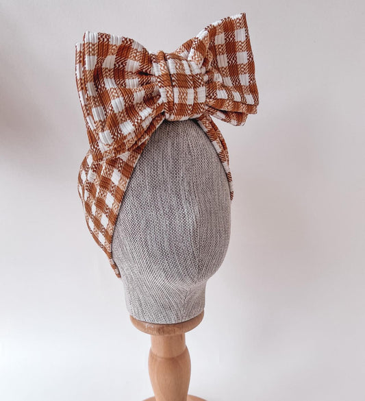 CHUNKY TOPKNOT | CARAMEL GINGHAM RIB