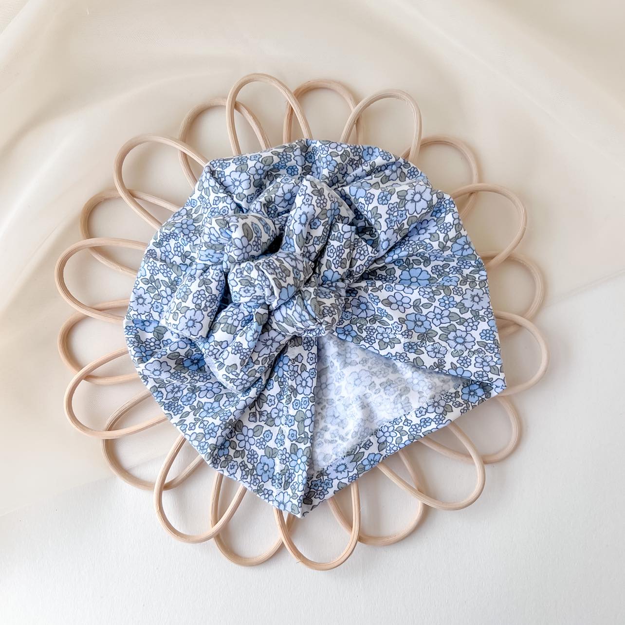 3 XL BOW TURBAN | BLUE FLOWERS
